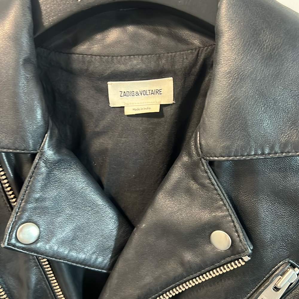 Zadig & Voltaire Studs Lambskin Black Leather Biker Jacket - Size M - Picture 3 of 9